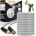 Garden Hose 50 ft, Stainless Steel Water Hose with 10 Function Nozzle Flexible, Heavy Duty, Lightweight, No-Kink, Pet Proof, Puncture Proof Hose Metal for Yard, Outdoor
